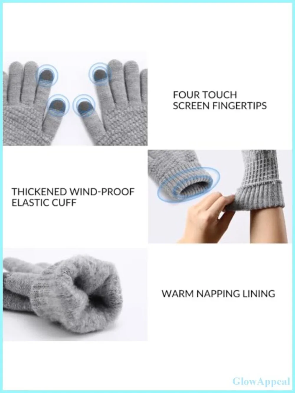 Touchscreen Winter Gloves for Women, Warm Knit Gloves with Elastic Cuff, 4 Pack